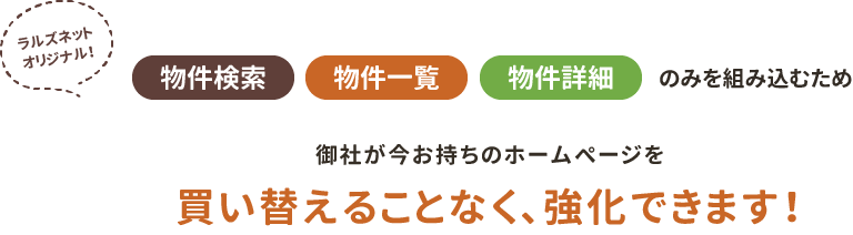 御社が今お持ちのホームページを買い替えることなく、強化できます！