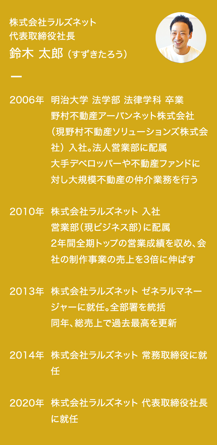 株式会社ラルズネット 代表取締役社長 鈴木 太郎 （すずきたろう）